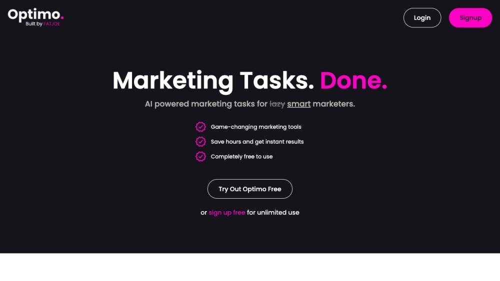 Optimo: AI-Powered Marketing Tool by FATJOE for Instant Results