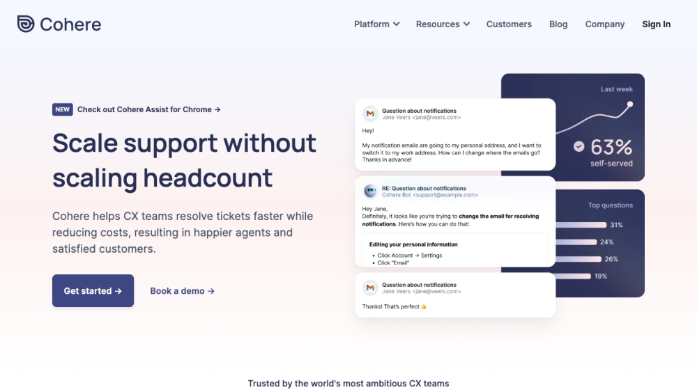 Cohere: AI-Powered Support, Fast Ticket Resolve, Cost Reduction