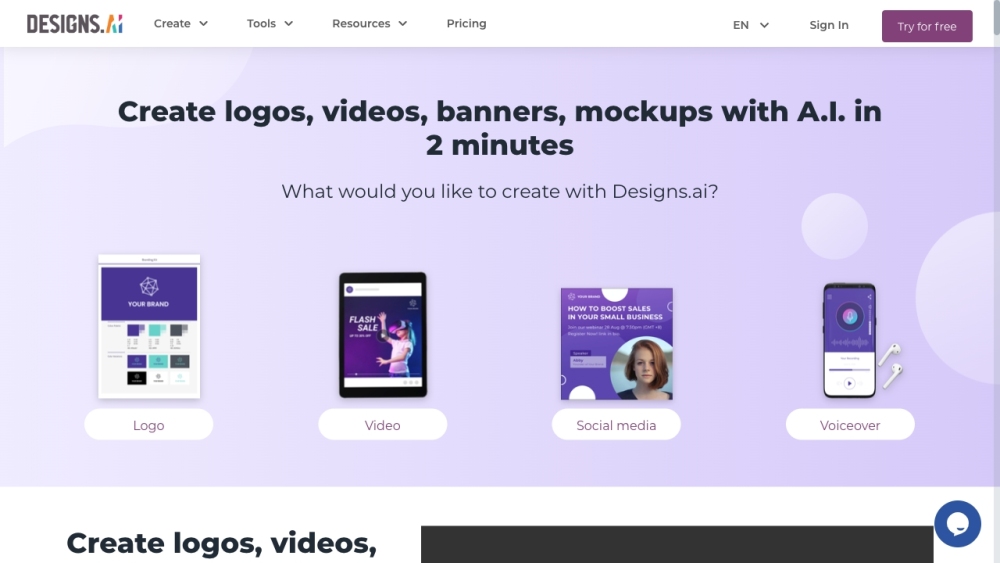 Designs.ai: Create Logos, Videos, Banners, Mockups with AI in 2 Minutes