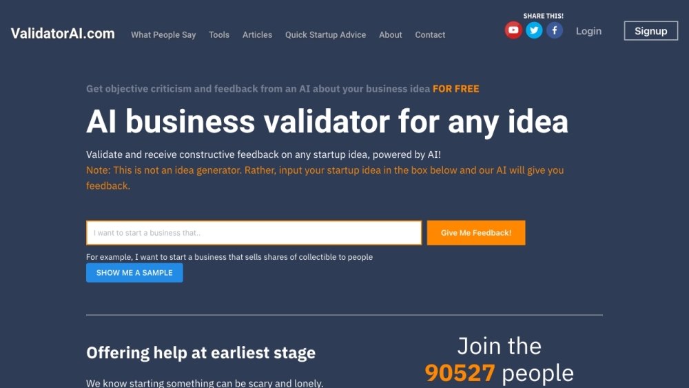 Validator AI: Instant Help, Feedback & AI Validation for Startups