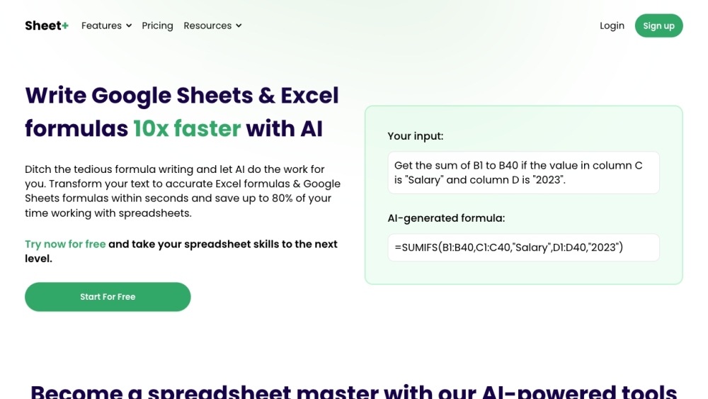 Sheet+ : AI Formula Generator, Debugger & Explainer for Sheets & Excel