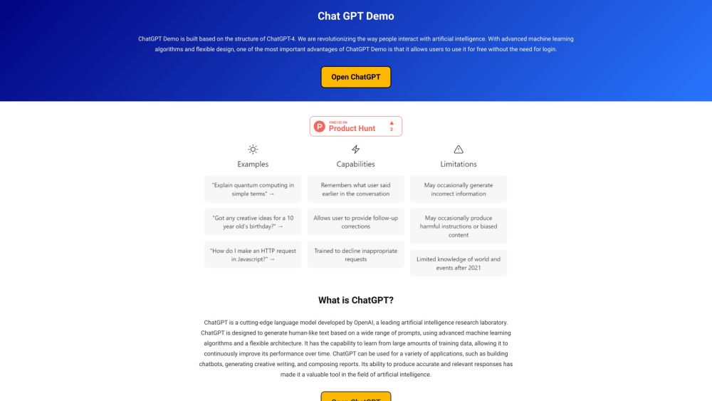 Chat GPT Demo: Free AI Chatbot for Interactive User Experience