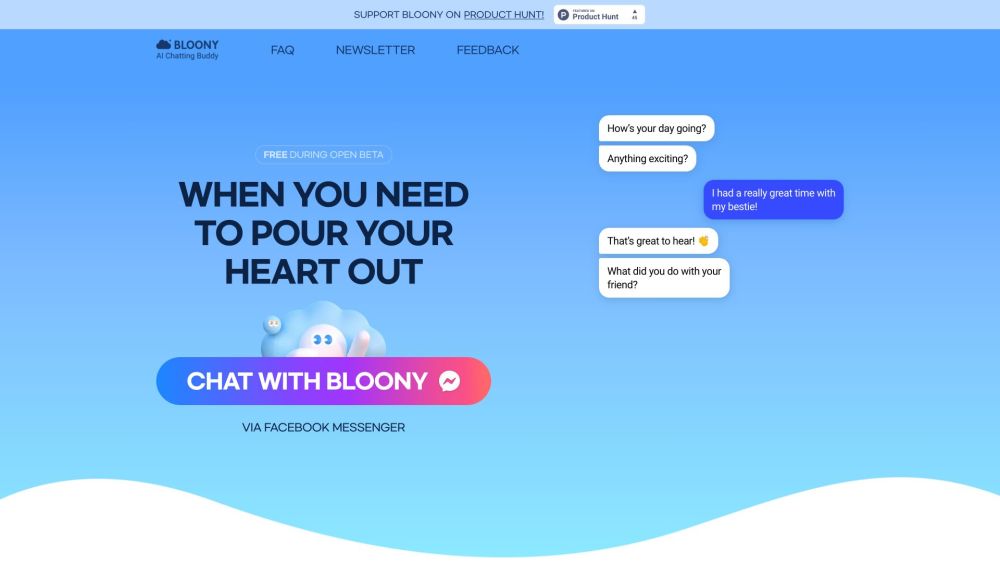 **BLOONY - AI Chatting Buddy: Emotional Support on Facebook Messenger**