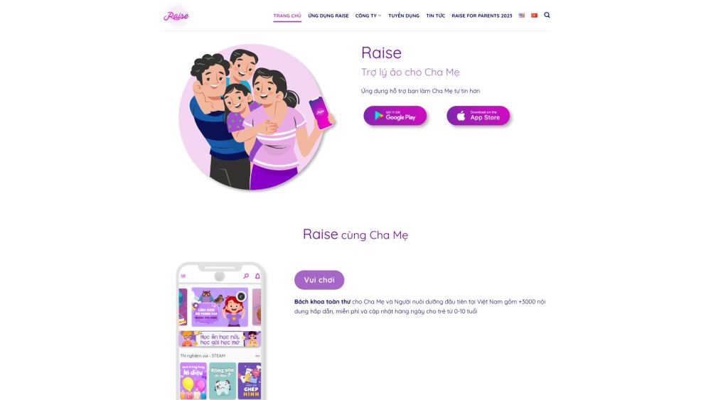 Raise | Trợ lý ảo cho cha mẹ: Virtual Assistant with Free Content for Kids