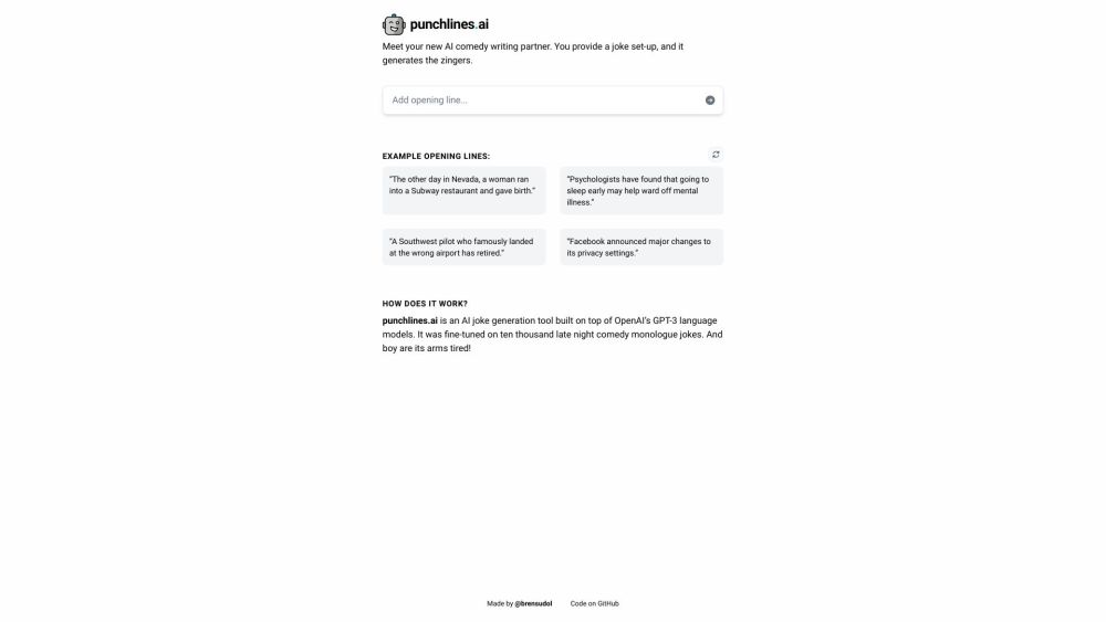Punchlines.ai: AI Comedy Partner for Generating Jokes with GPT Models