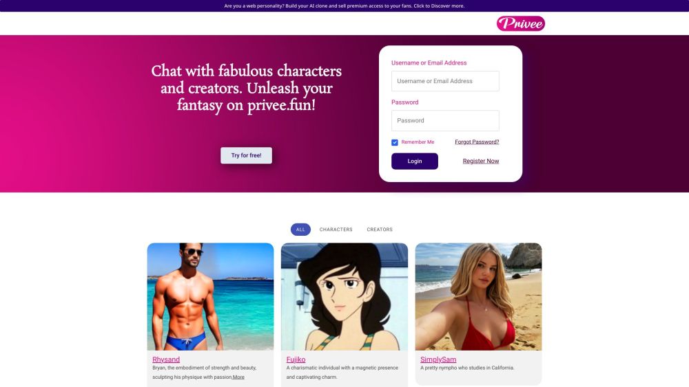 Privee - AI NSFW Chats : Fabulous Characters, Alt to CharacterAI