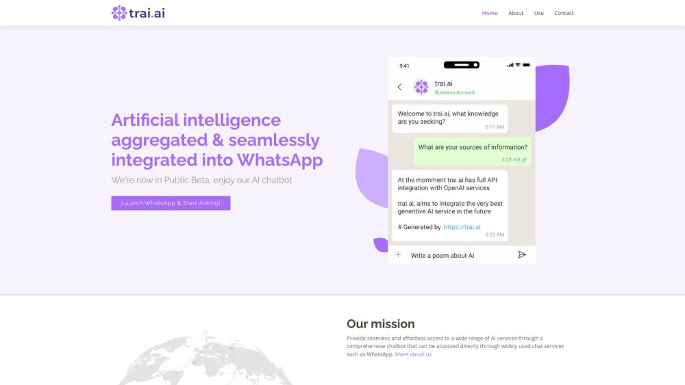 trai.ai: AI Chatbot for Instant WhatsApp Answers, No Registration Needed