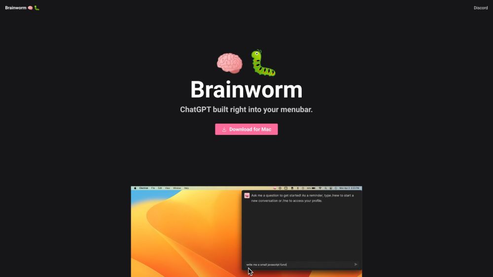 Brainworm: AI Tool in Menubar for Efficient Productivity Boost