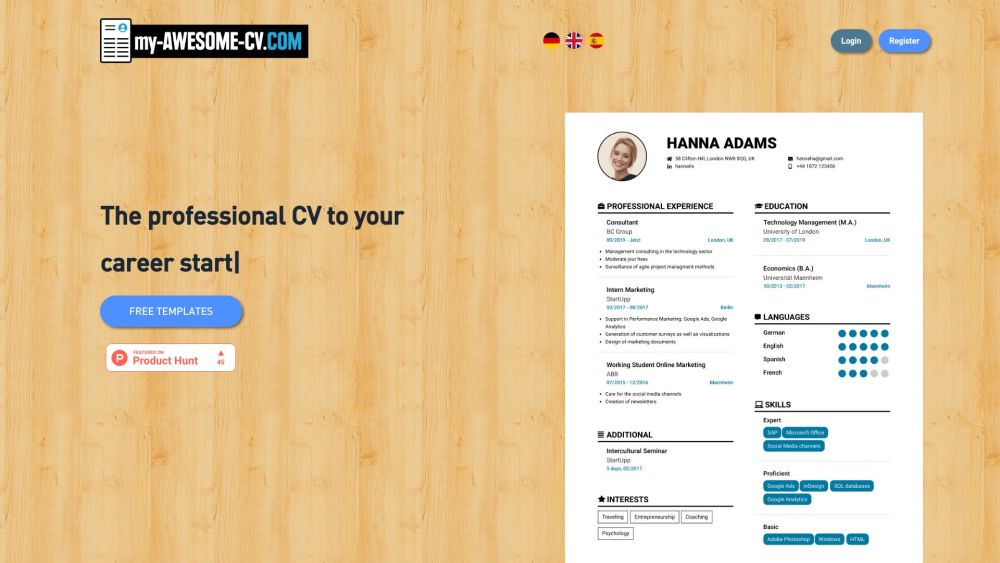 **my-AWESOME-CV : Free Modern & Professional CV/Resume Templates Platform**