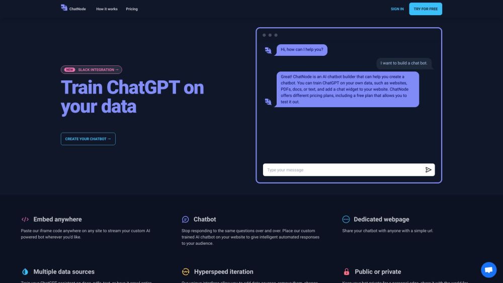 **ChatNode: Create AI Assistants & Chatbots with ChatGPT Training Platform**