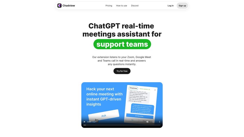 Chadview: Real-time Meeting Aid & Instant Answers for Interviews