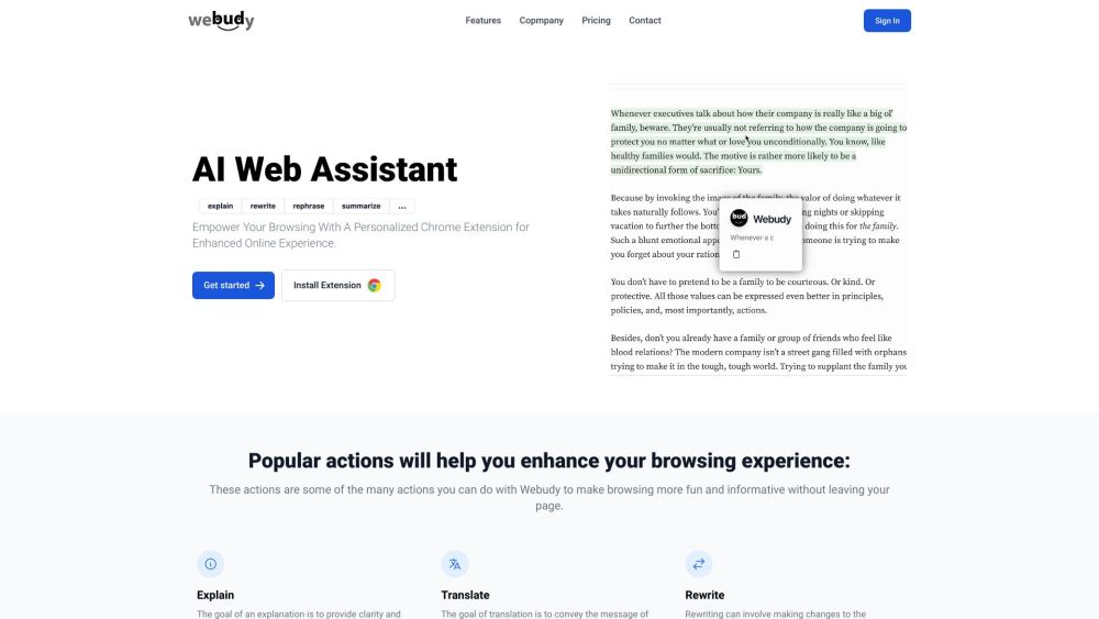 Webudy: Enhance Chrome Browsing with Smart Actions and Features