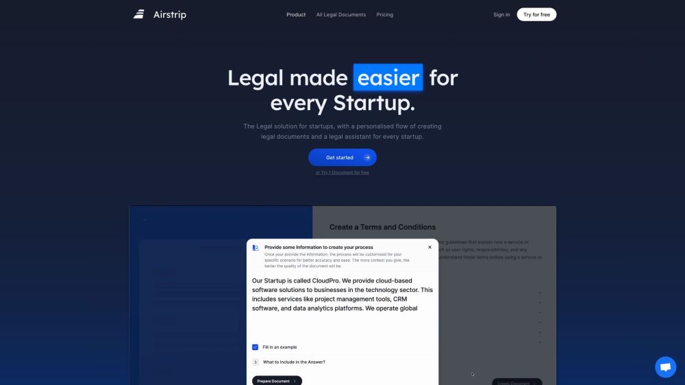 Airstrip: AI-powered Legal Co-pilot for Startups - Boost Efficiency