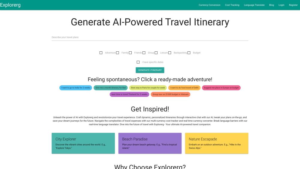 Explorerg: Plan Trips, Personalized Itineraries & Travel Tips Today
