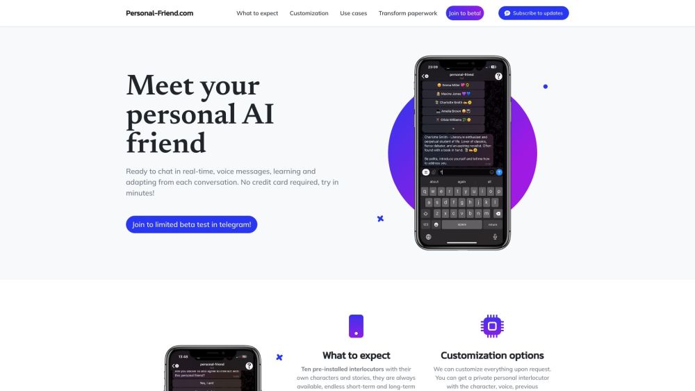 **Personal-Friend.com : Customizable AI Friends for Real-Time Chatting**