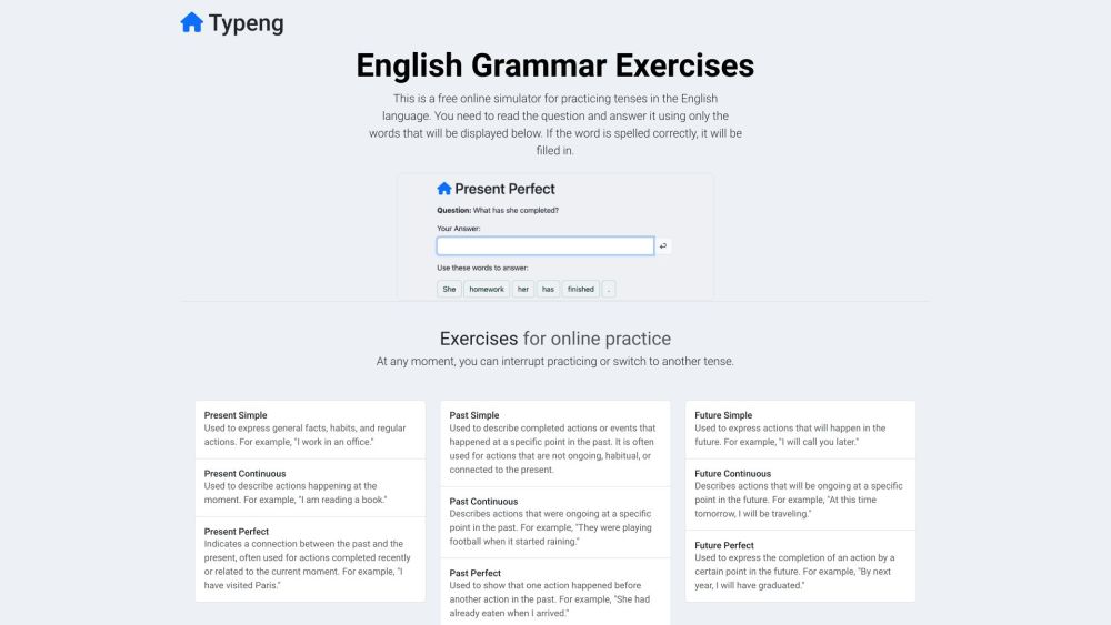 Typeng Grammar Exercises: Practice Tenses with Online Simulator