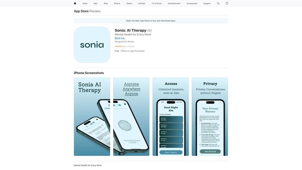 Sonia: AI Therapy : CBT Therapist in Your Pocket, Anytime, Anywhere