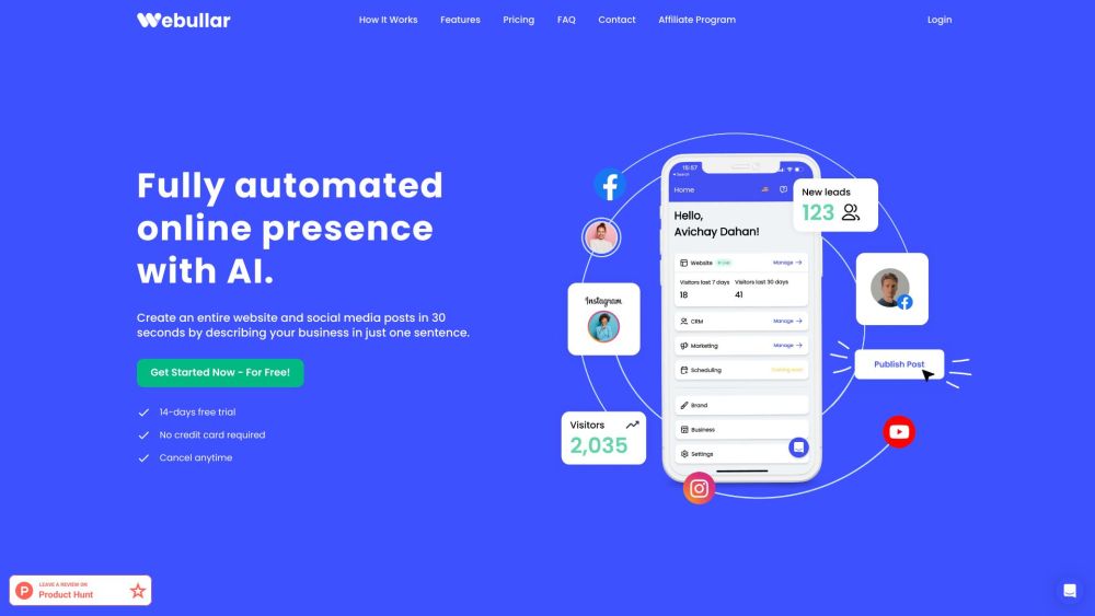 Webullar: AI-Powered Online Presence in 30 Seconds, Fully Automated