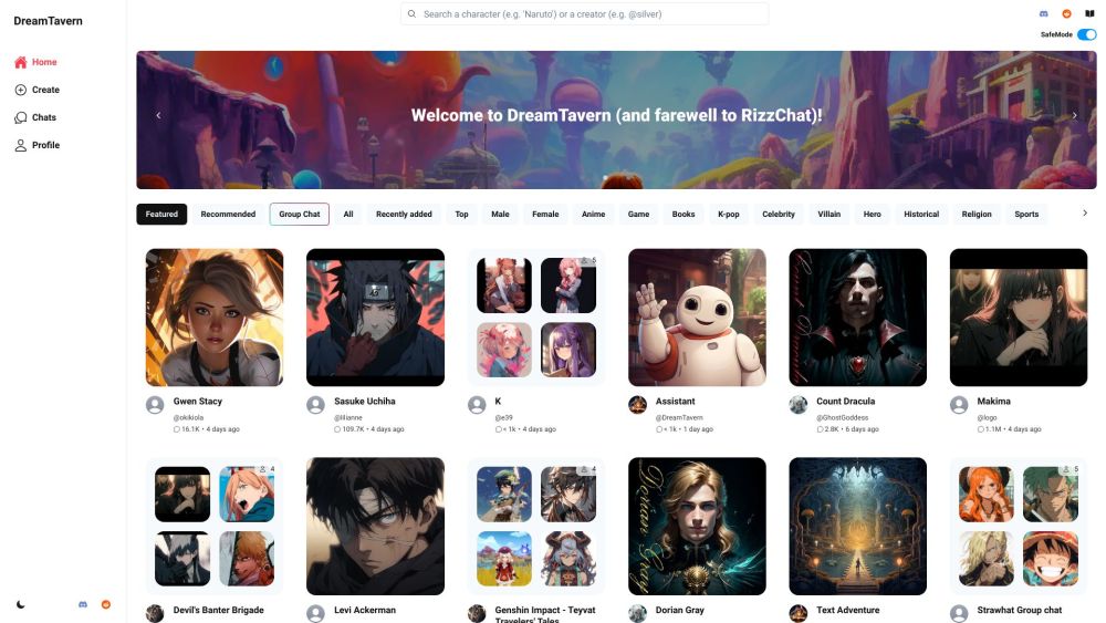 DreamTavern: Chat with Characters or Create Your Own Experience