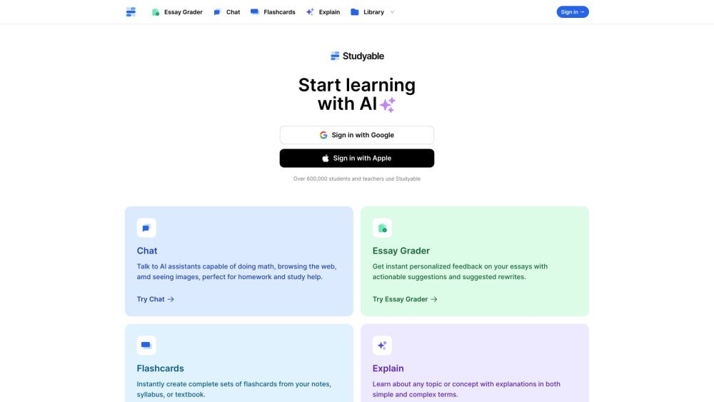 Studyable: AI Learning Tools, Flash Cards, Chat Assistants, Essay Feedback