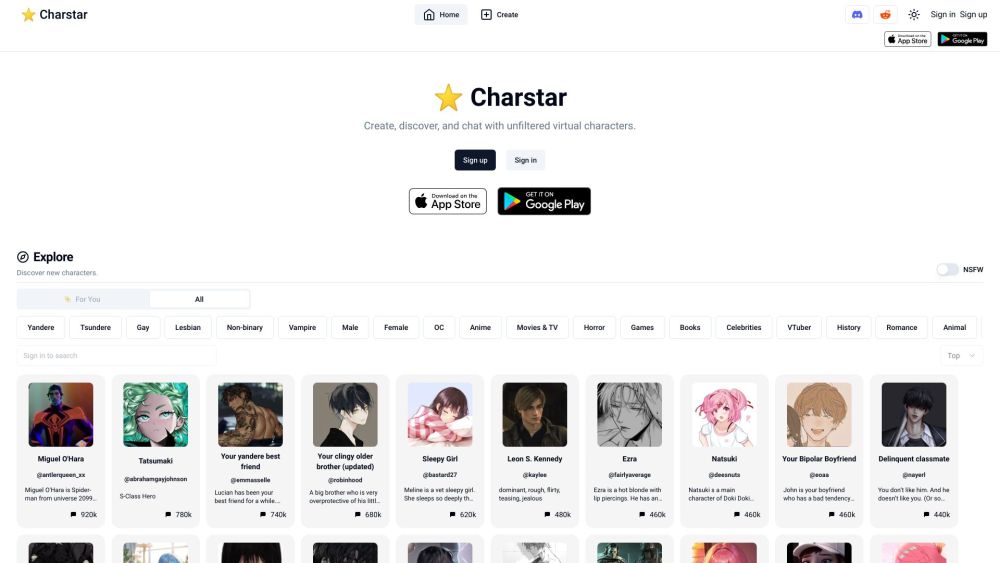 Charstar: Chat with Virtual AI Characters - Engage, Explore, Enjoy