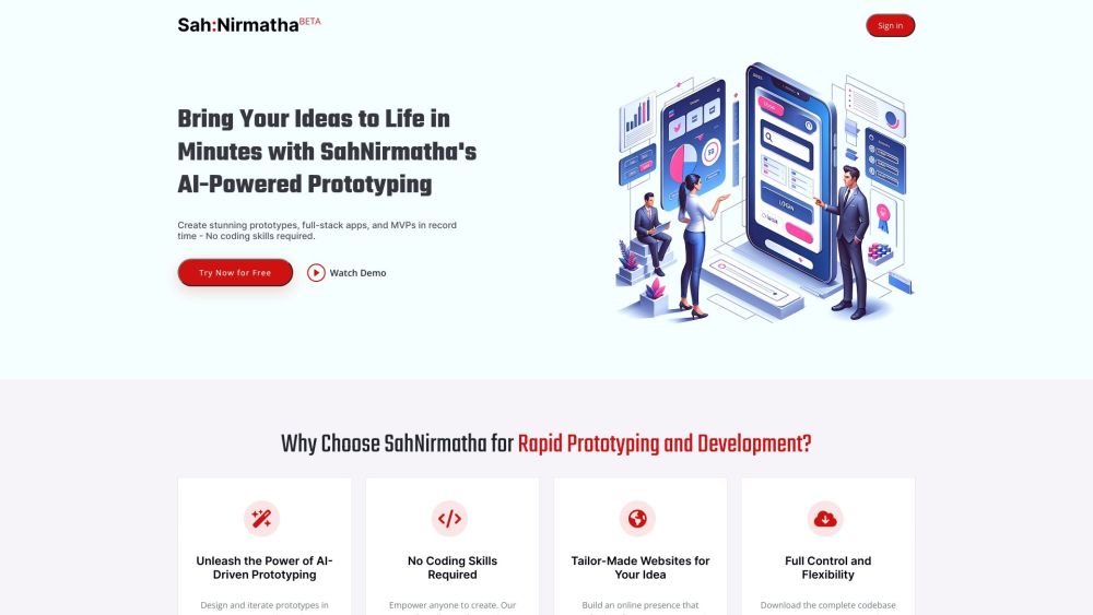 SahNirmatha : AI No-Code MVPs, Rapid App Prototyping & Development