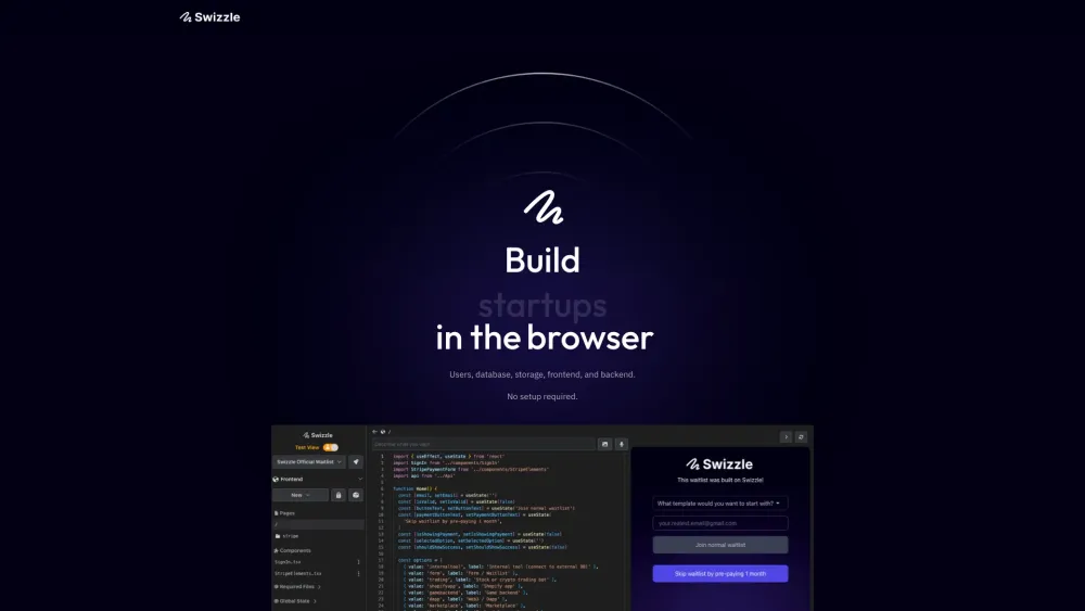 Swizzle: Build Full Stack Apps in Browser with Natural Language