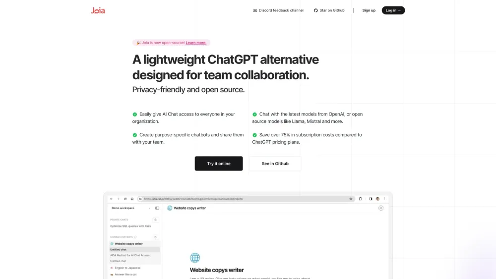 Joia: Collaborative AI ChatGPT Alternative for Team Communication
