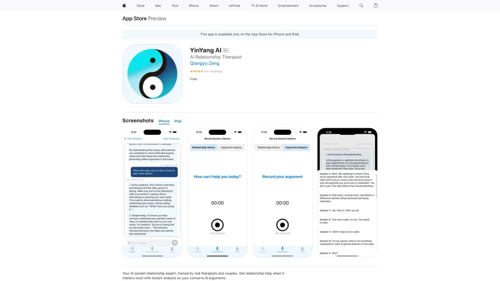 YinYang AI: Couples & Individual Relationship Therapy with AI