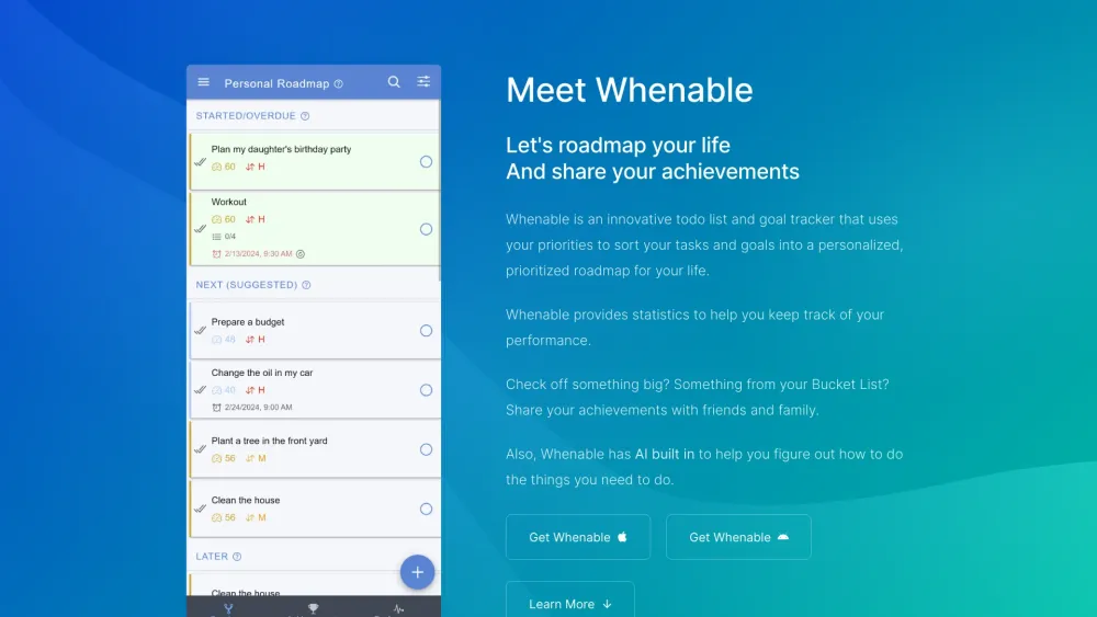 Whenable: Personalized To-Do List & Goal Tracker for Productivity