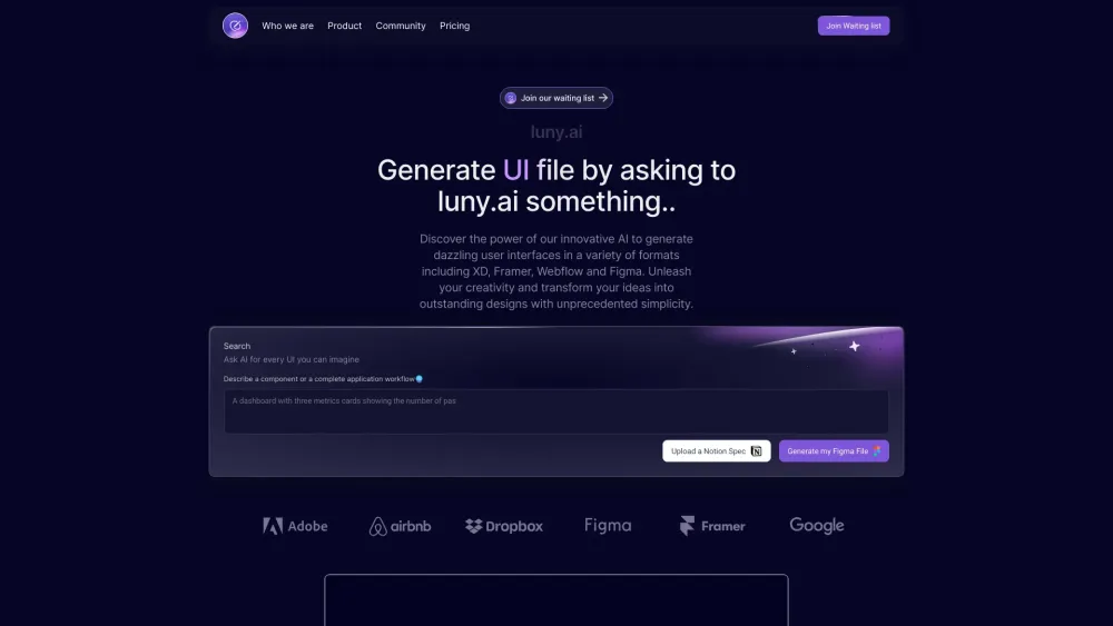 Luny AI : Create UIs with Simple Text Prompts Using AI Technology