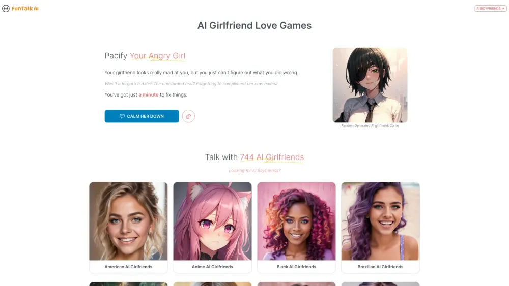 **FunTalk AI: Experience Innovative AI Girlfriend Love Game**