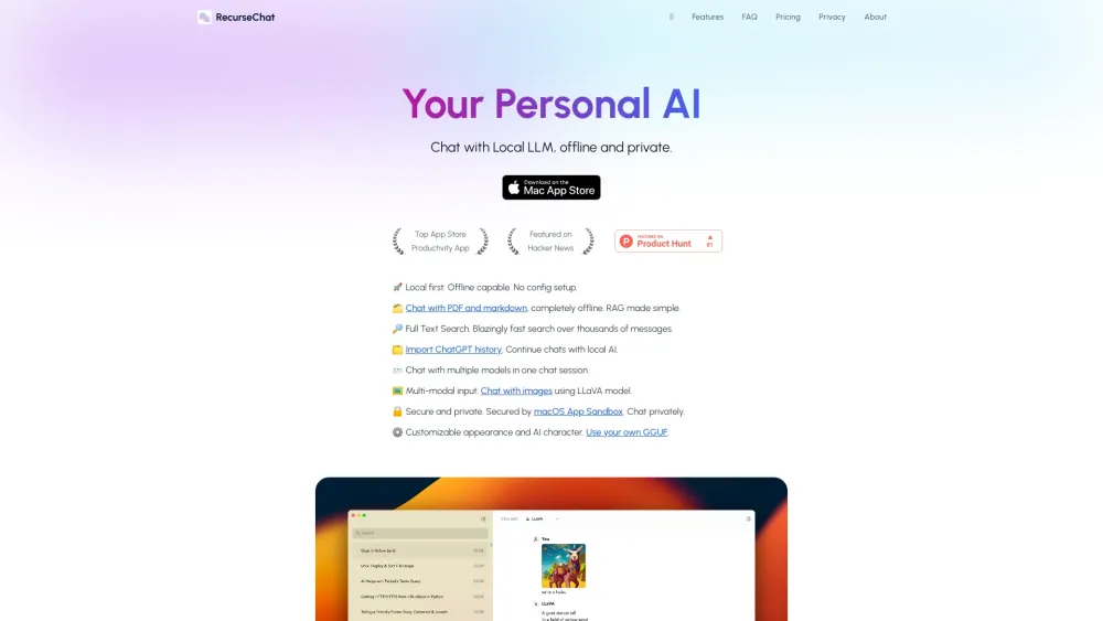 RecurseChat: Personal AI App for Seamless Local AI Conversations