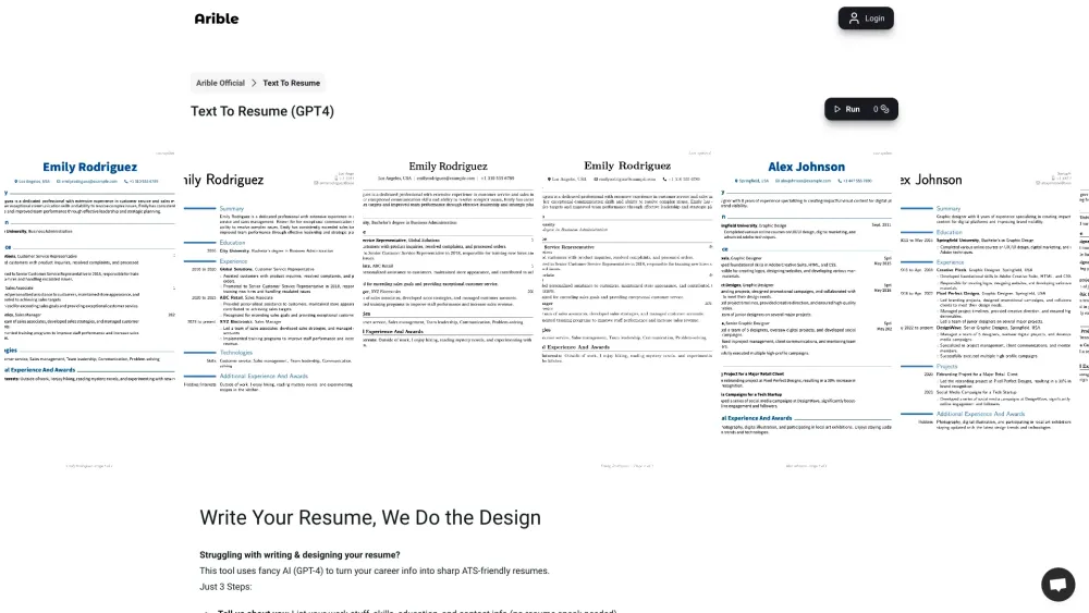 Text To Resume - Arible: AI Tool for Crafting Stylish Resumes