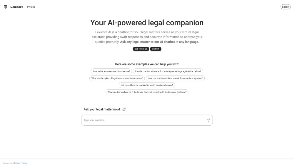 Lexicore - AI Legal Chatbot: Instant Legal Guidance, 24/7 Support