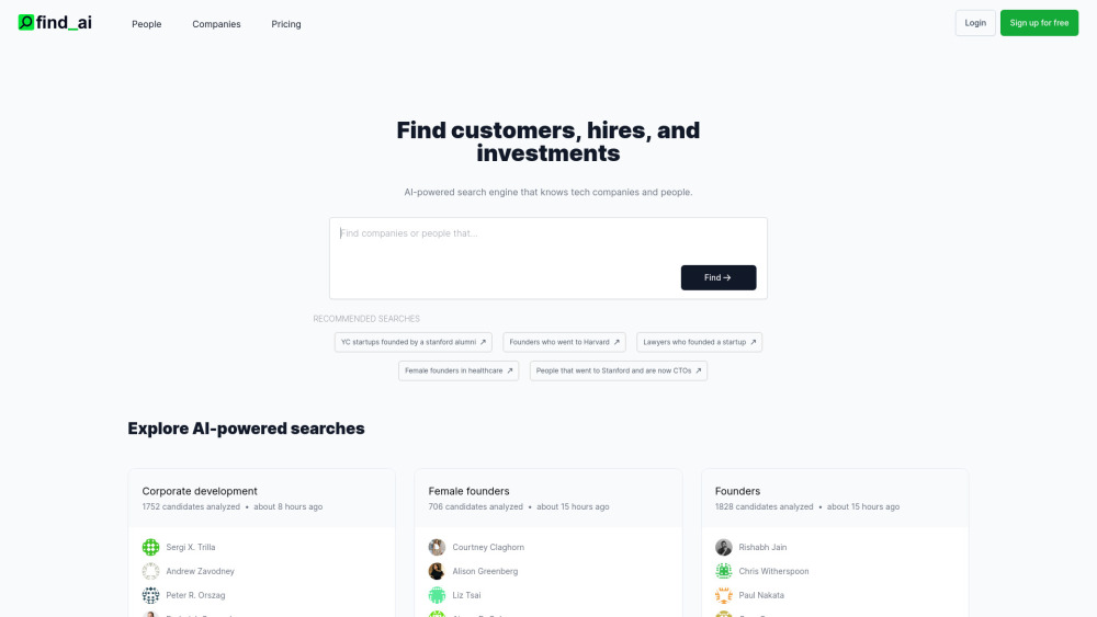 Find AI: AI Search Engine for Companies & People - AI-Powered Search