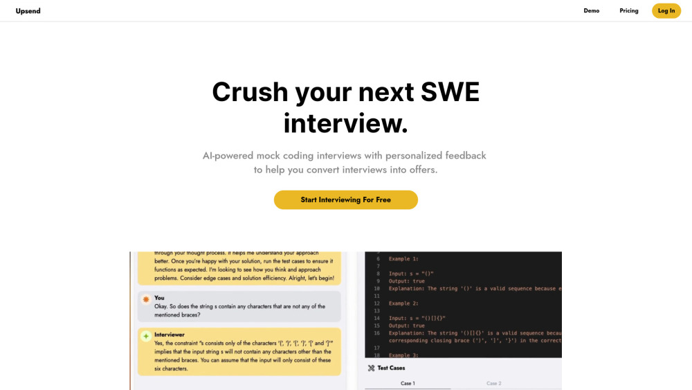 Upsend: AI Mock Coding Interviews & Detailed Feedback