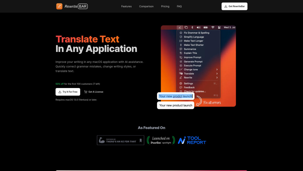 RewriteBar: AI-Powered Writing Tool for macOS - Improve Your Content