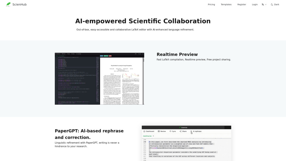 ScienHub: AI-Powered LaTeX Collaboration Platform : AI-Enhanced Workflow