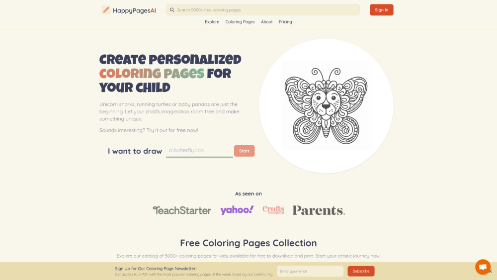 **HappyPagesAI: Personalized AI Coloring Page Generator Designs**