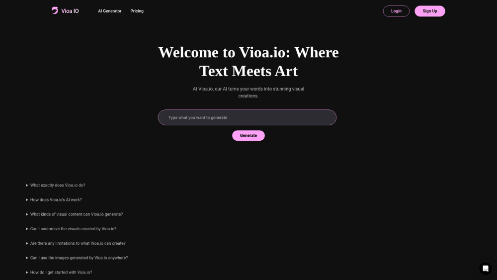 Vioa.io: AI-Powered Text-to-Visual Platform for Stunning Graphics