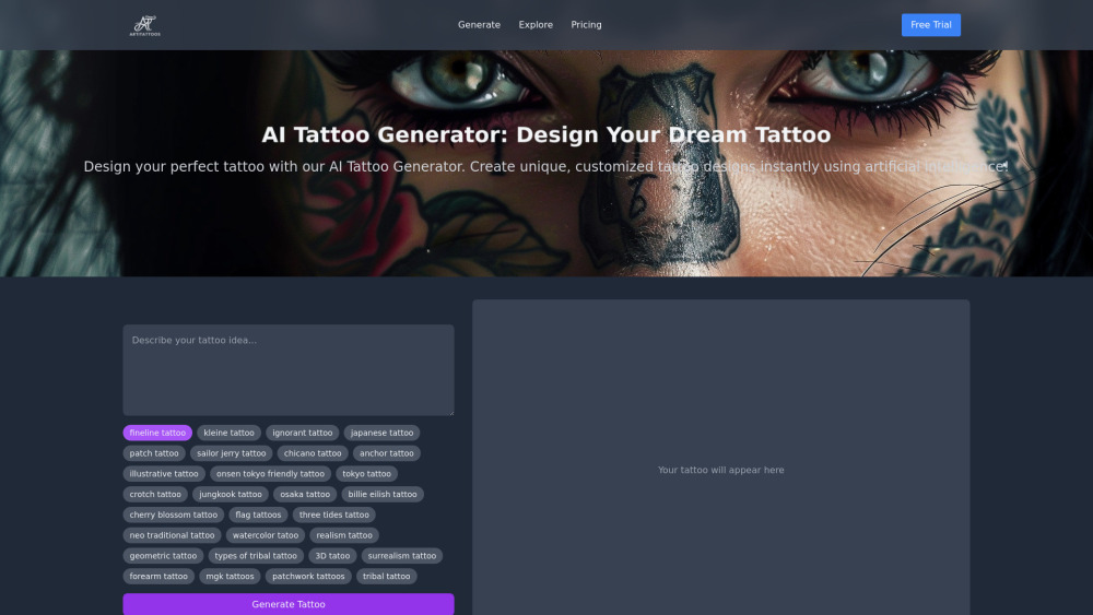 ArtiTattoos: AI Tattoo Generator for Custom, Unique Tattoo Designs