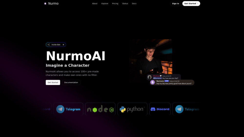 NurmoAI: Character AI API, Unfiltered Access to 100+ Characters