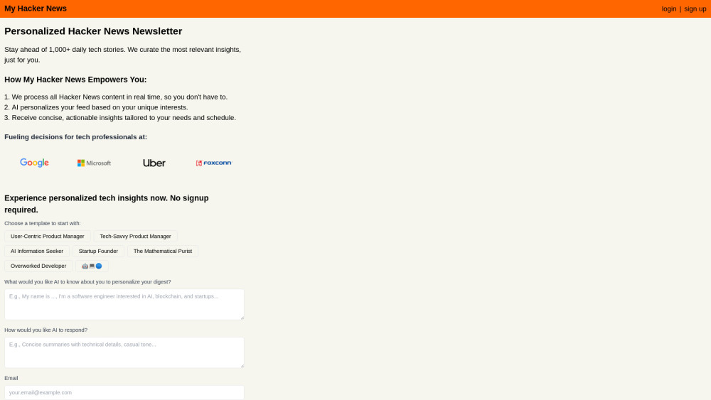 My Hacker News: AI-Curated Tech News, Personalized for You