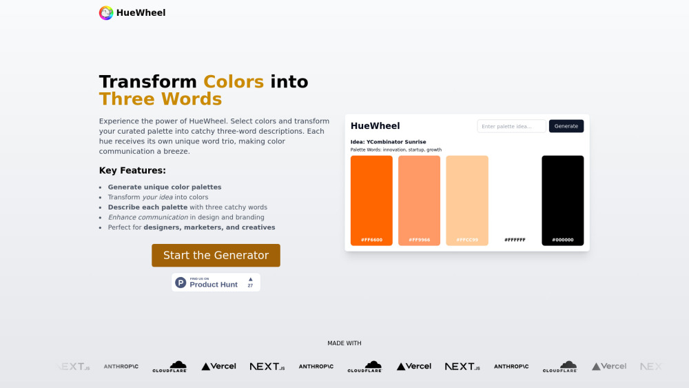 HueWheel: AI Color Palette Generator - Create Effortless Color Harmony