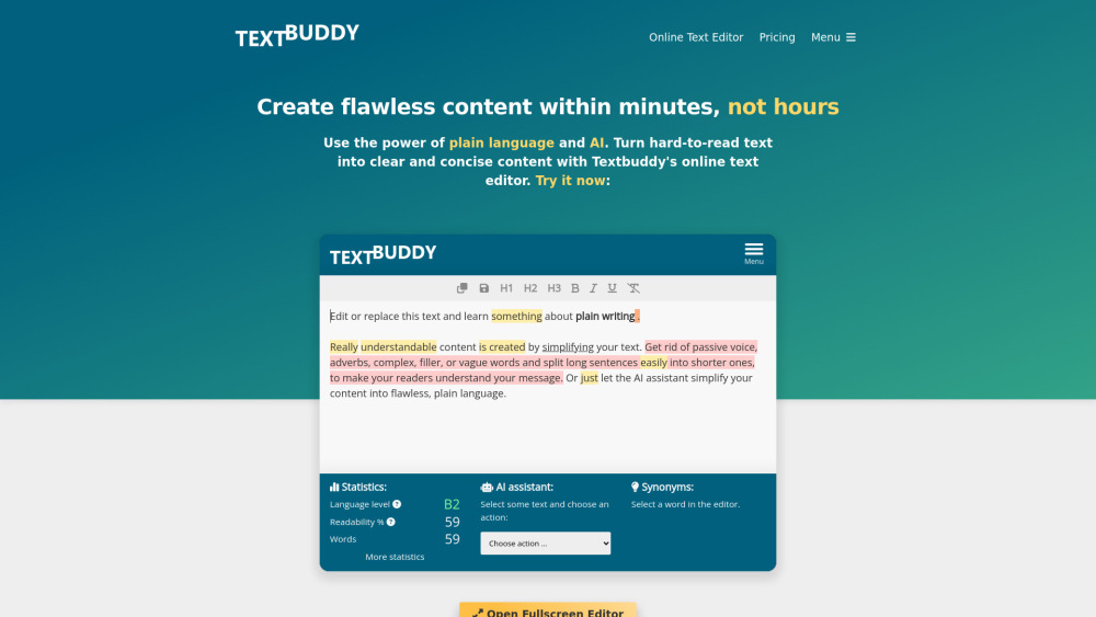 Textbuddy AI: Advanced Text Editor for Clear & Concise Writing