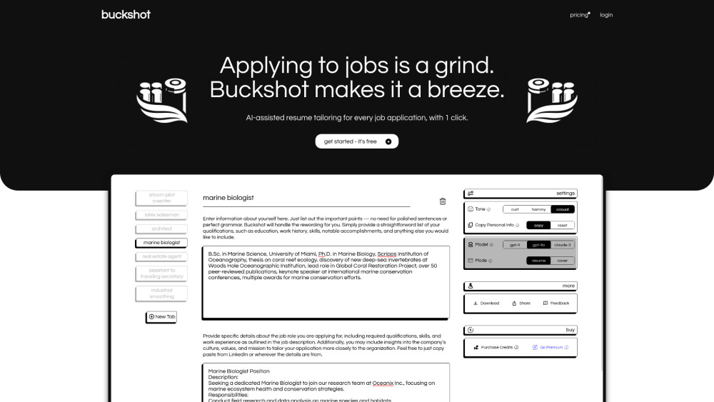 Buckshot: AI Resume & Cover Letter Tool - Customize Fast & Effortlessly