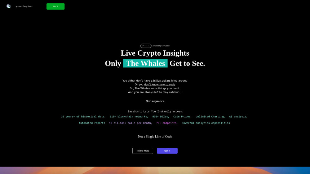 EasySushi: Live Crypto Insights, No Coding Required, Simple & Fast