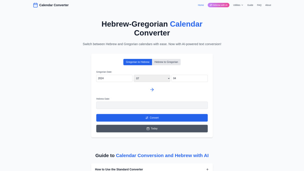 Hebrew Calendar Converter: AI Tool for Hebrew & Gregorian Date Conversion