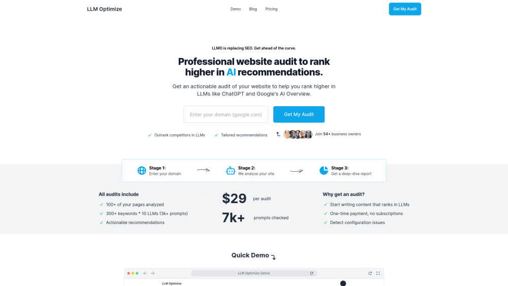 LLM Optimize: Audit Tool for LLM Ranking & Website Optimization